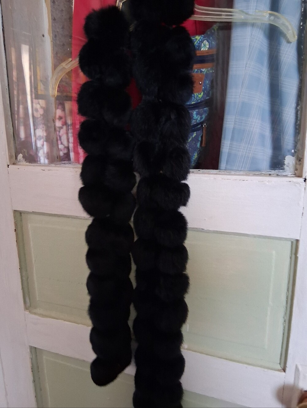Black Pom-Pom Faux Fur Scarf - Women Hair Accessory